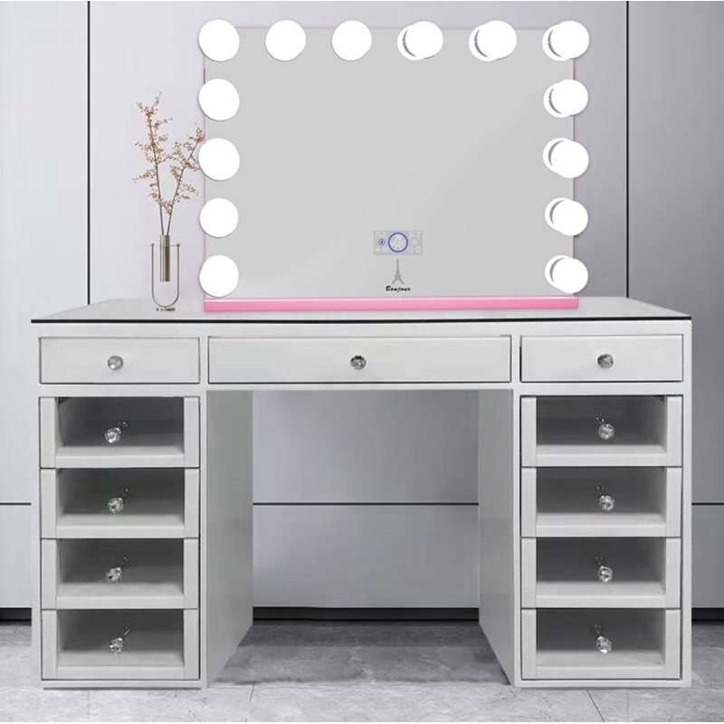 Ensemble coiffeuse Hollywood avec miroir, Rose, H 27 po x l 31,5 po