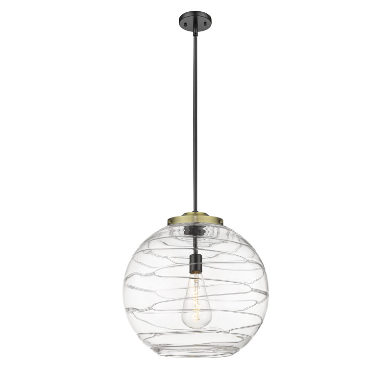 Luminaire suspendu simple à 1 lumière 1 lumière, Laiton antique noir, Transparent, 19.5" H x 17.88" W x 17.88" D