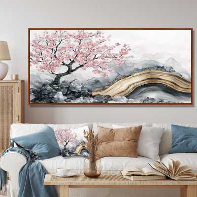 Marbre cerisiers en fleurs, poésie des pétales II - art mural cerisier en fleurs