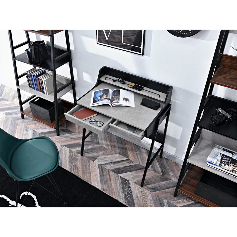 Chula Metal Base Writing Desk, Black, Oak