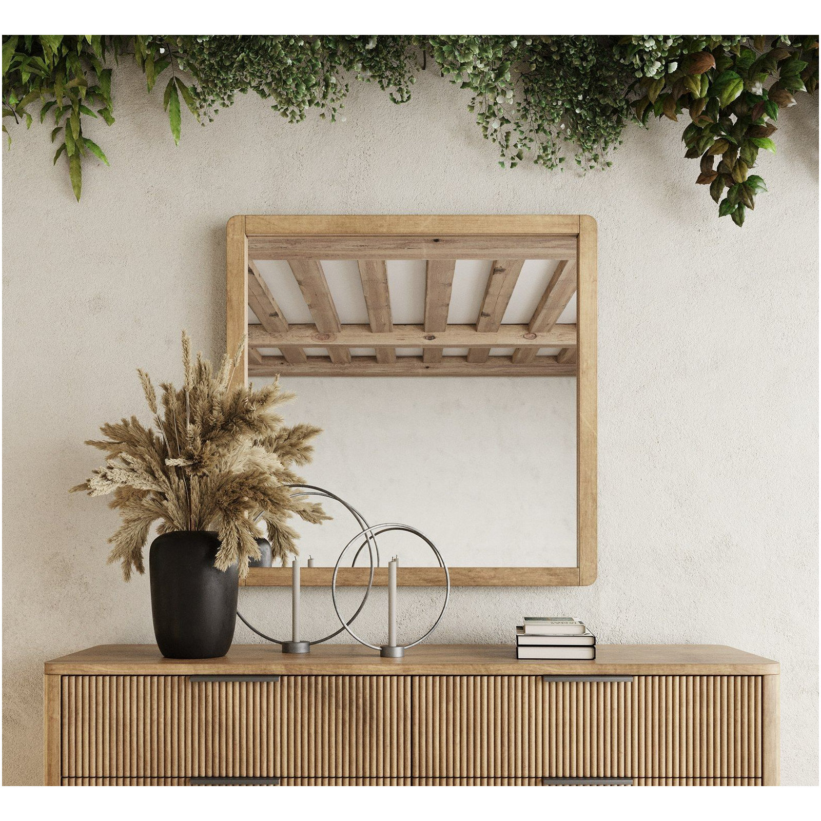 Akira Wood Wall Mirror, White Oak