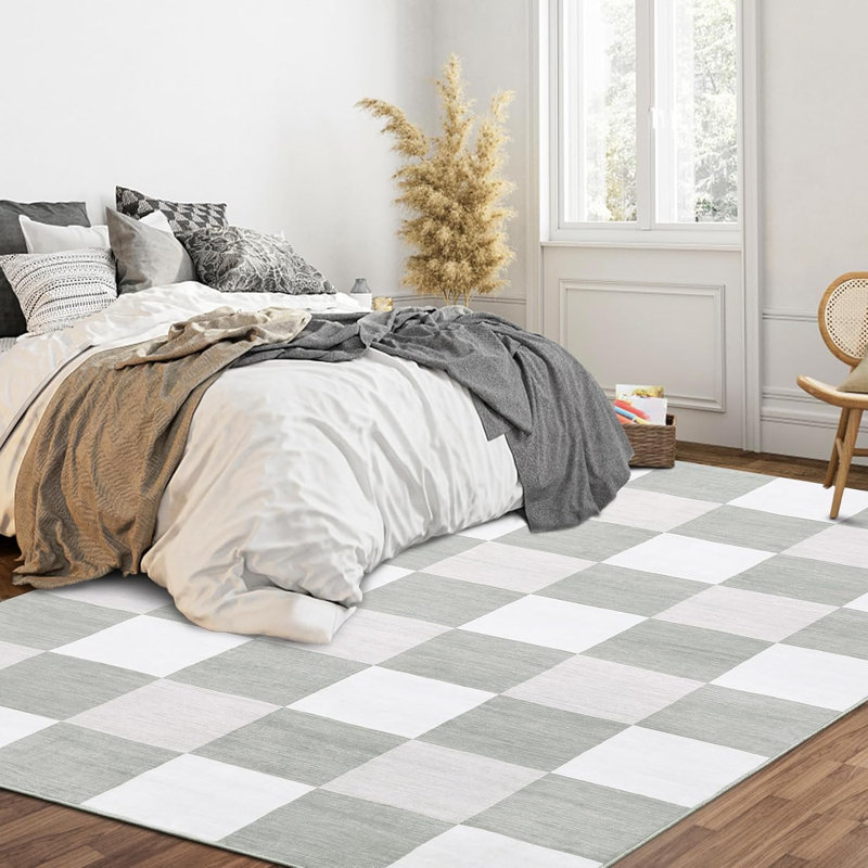  Rugs Living Room Washable  Area Rugs  Thin Foldable Modern Print Decorative Plaid Rugs Bedroom Dining Room Brown Taupe & Cream