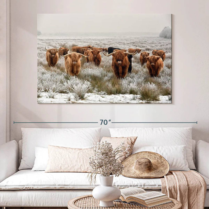 Winter Highland Cows, 34" H x 51" W