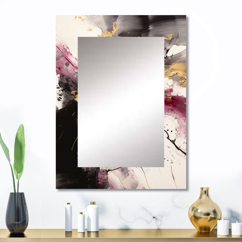 Gold and Pink Fluid Fusion II - Abstract Large Wall Mirror, Gold Unique Mirror, Printed Metal Art, 32" x 24"