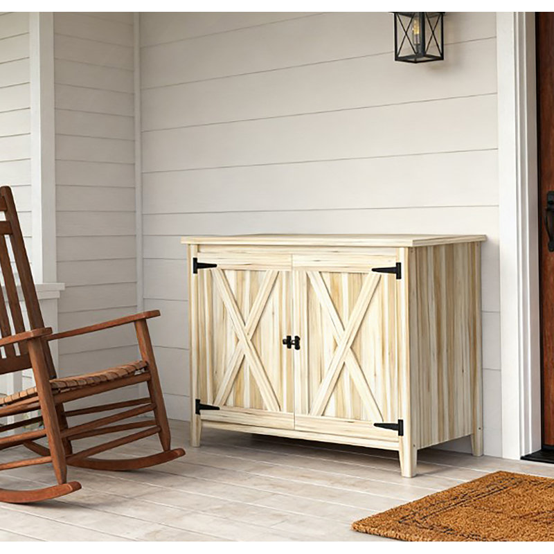 Armoire de rangement extérieure en bois avec tablette et portes doubles, Naturel