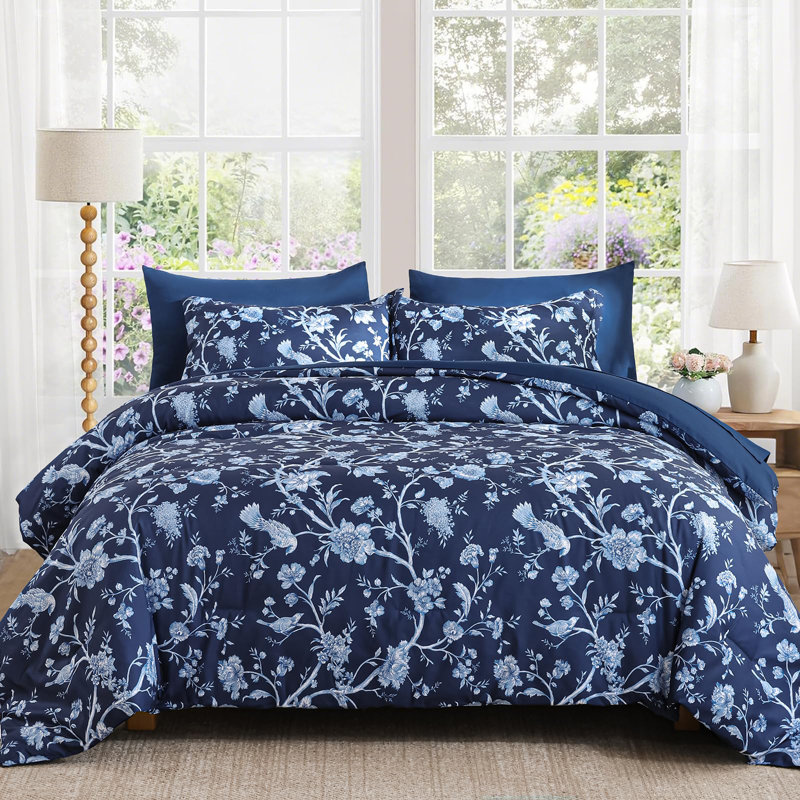 Ensemble d'édredon réversible à motif floral 7 pièces avec ensemble de draps 7 pièces, Queen Comforter + 6 Additional Pieces