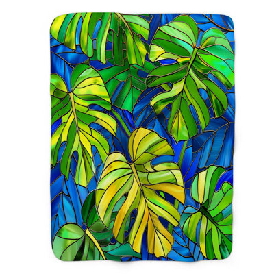 MentionedYou Mosaic Monstera - 1 Piece Premium Sherpa Blanket | Wayfair
