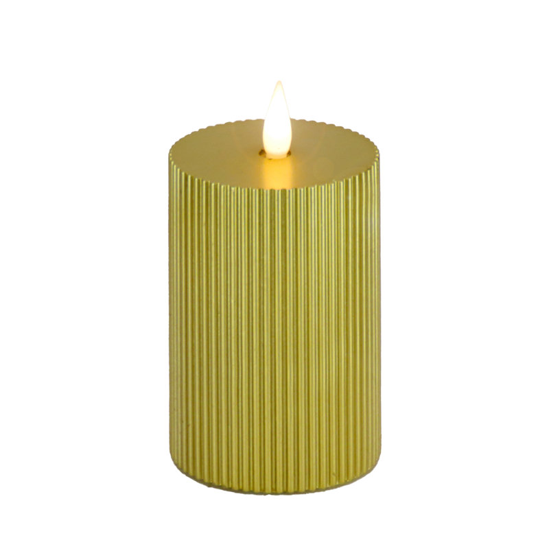 Unscented Flameless Candle, Gold, 9" H x 3" W x 3" D