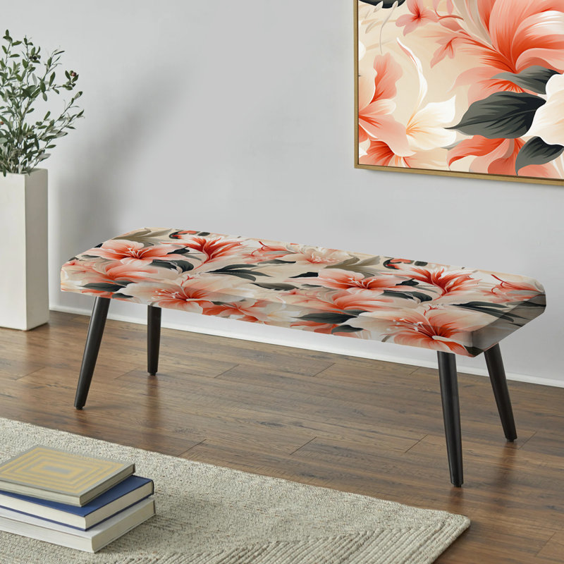 Delicate Neutrals Tropical Pattern I - Tropical Upholstered Black Bench