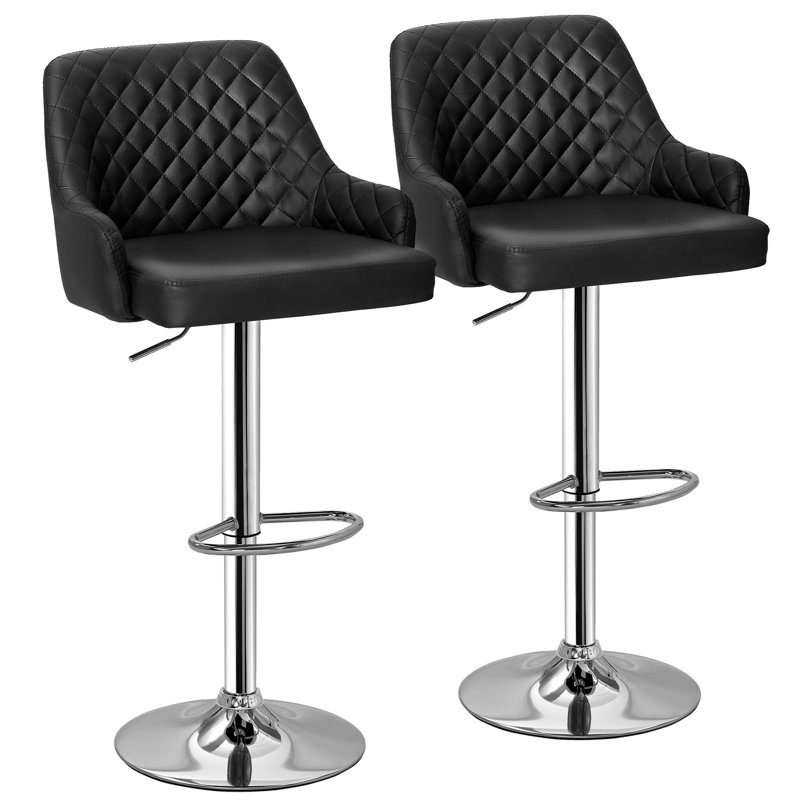 Aryelle Bar Stools Set of 2, Adjustable Counter Height Stools with Back and Arm, Modern Swivel Bar Chairs with Footrest, Upholstered PU Leather Kitchen Island Stools, Black