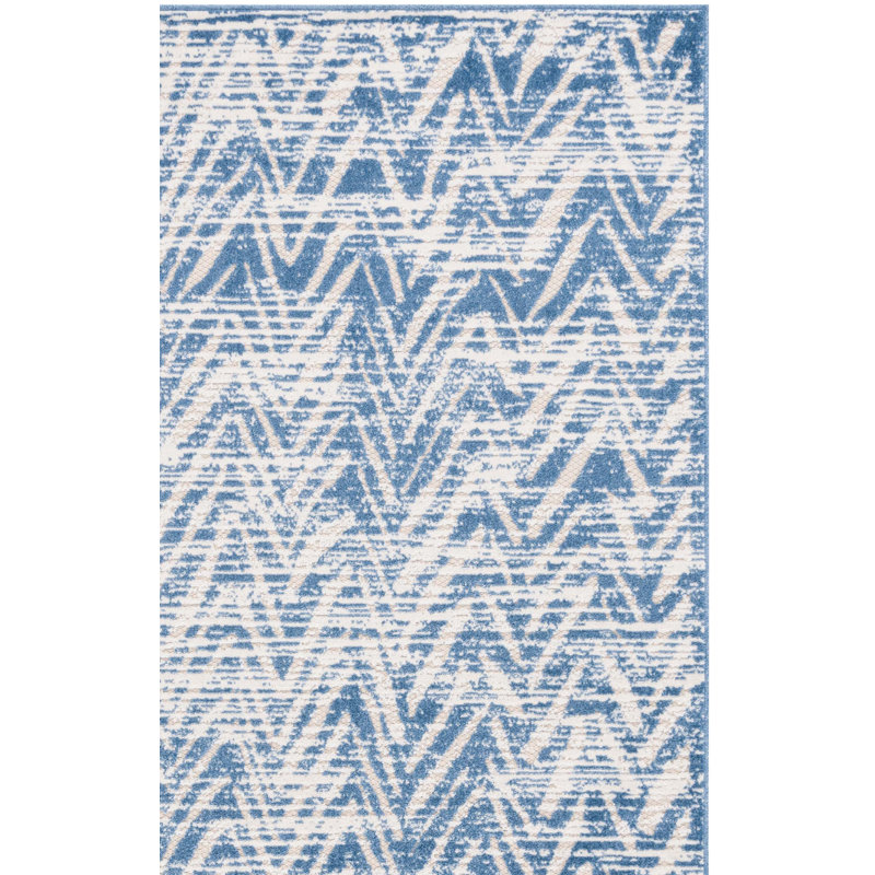 Lutton Chevron Machine Woven Polypropylene Indoor / Outdoor Area Indoor/Outdoor Area Rug in Blue/White, Rectangle 8' x 11'2"