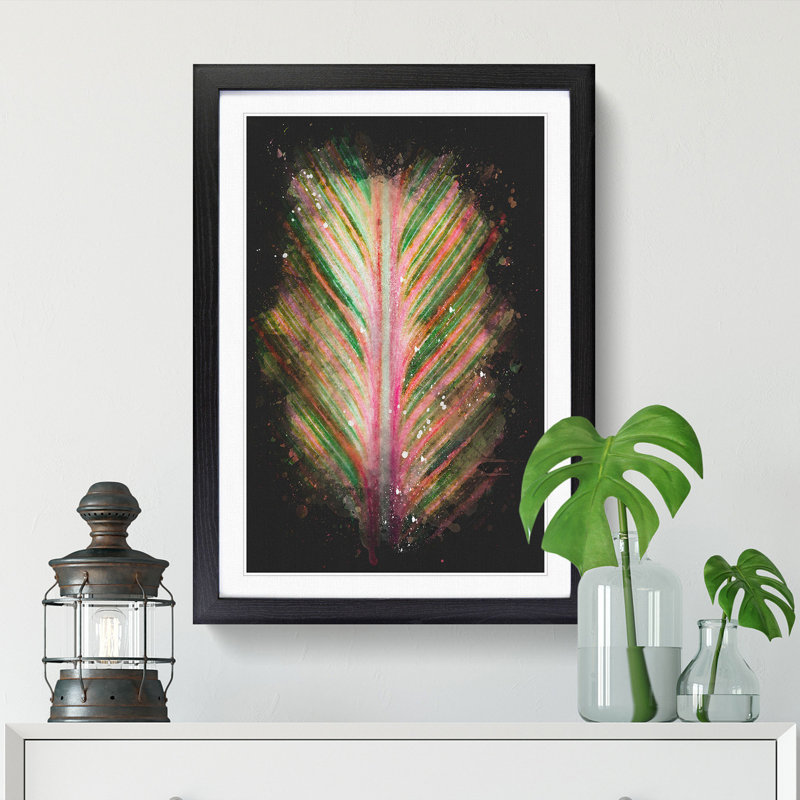 Leaf Stripes Paint Splash - Picture Frame Graphic Art, 63cm H x 45cm W x 2cm D, Black Framed