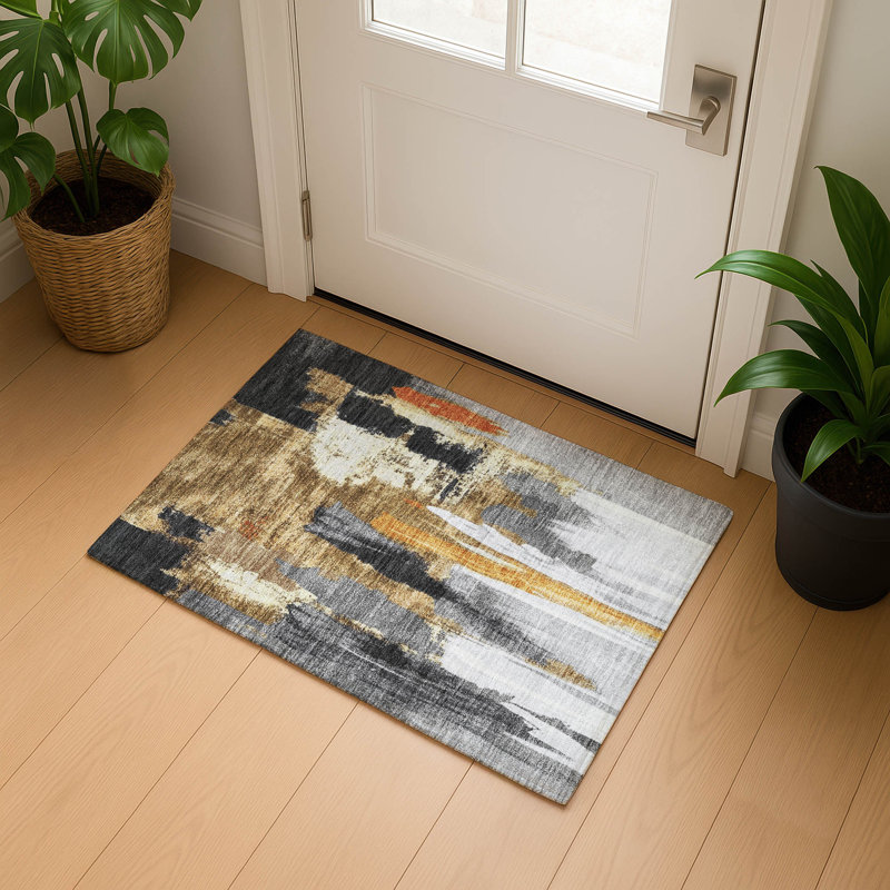 Premium Machine Washable Mouton Abstract Rug, Rectangle 1'8" x 2'6"