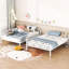 Lit superposé au-dessus d'un lit double blanc - conception moderne, structure en fer, peu encombrant, construction contemporaine, support robuste, sécuritaire pour tous les utilisateurs-467986830-467986828