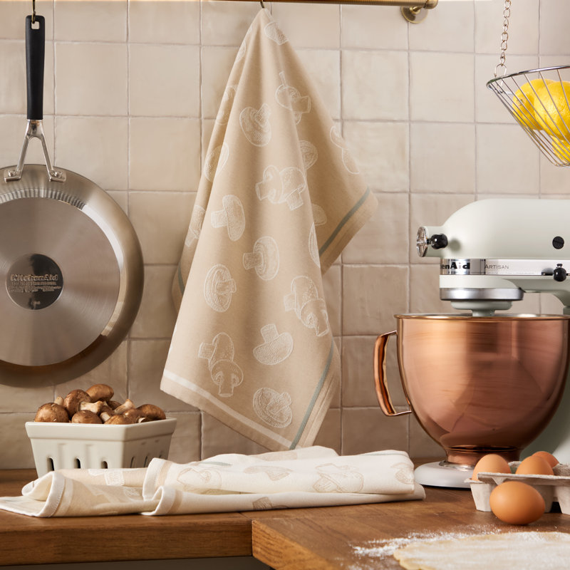 Ensemble de 2 essuie-tout en jacquard tissé à plat Harvest de Kitchenaid 20 po x 30 po Milk-shake / champignon gris mat