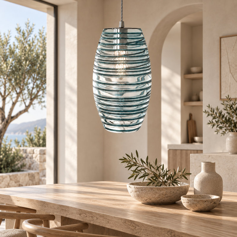 Aref 1-Light Dimmable Handblown Glass Single Pendant, Blue