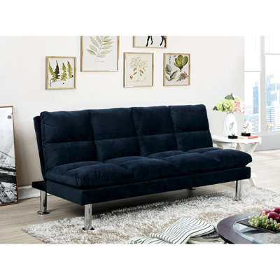 Navy Microfiber Contemporary Futon Converting To Bed, 2 - Seat, Made, Extra Support Leg, Modern Look Seat Furniture