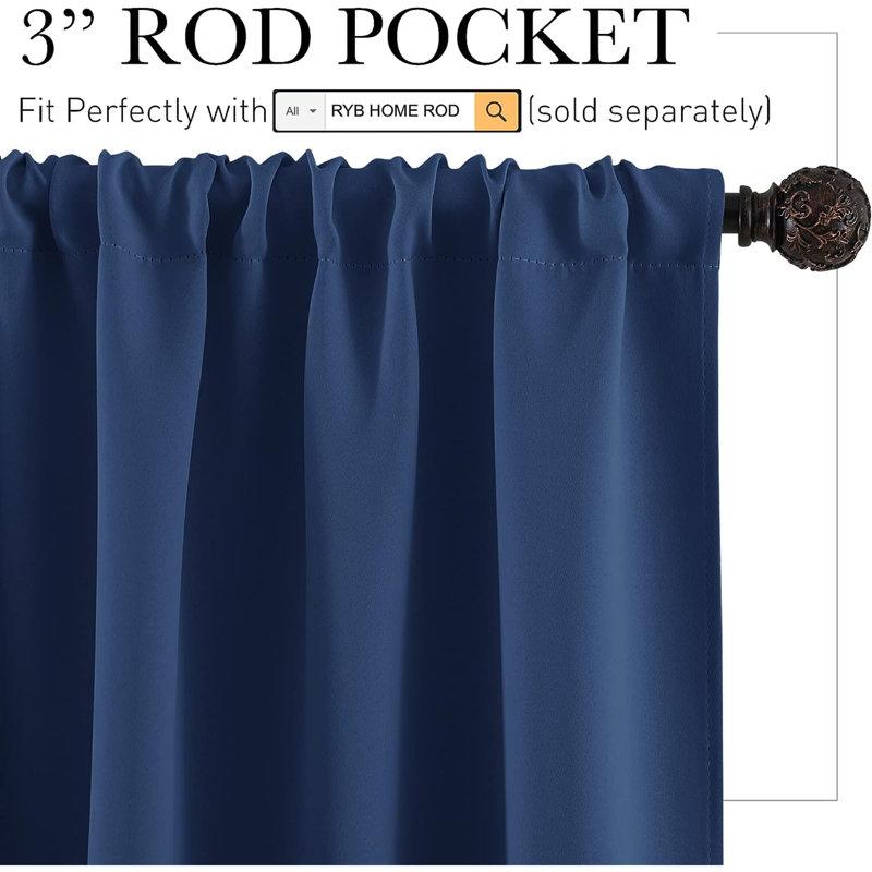 Boria Blackout Curtain Pair, 42" W x 45" L, Navy Blue