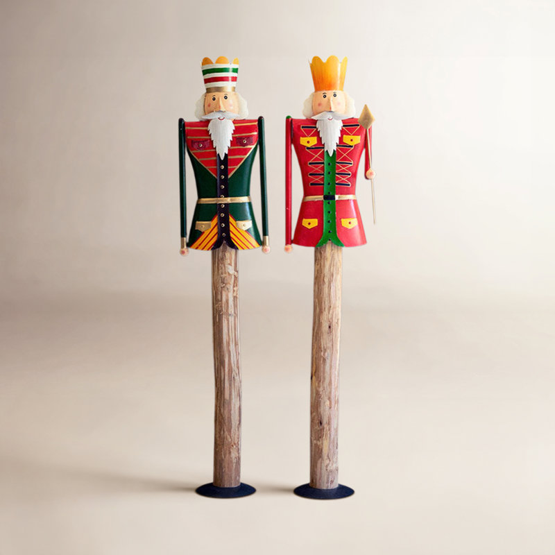  Ensemble de 2 figurines casse-noisette en métal et bois peintes - H 48 po