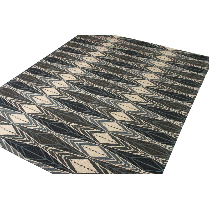 Scandinavian Hand Knotted Wool Geometric Area Rug, Rectangle 6' x 9'