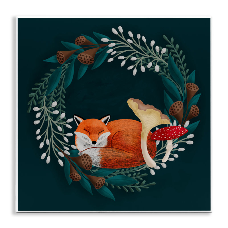 «Sleepy Fox in Botanical Wreath», plaque murale par Metka Hiti