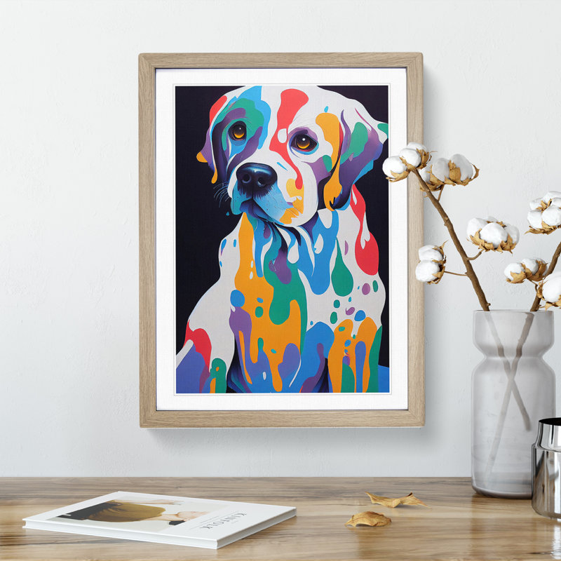 Dog Splat No.1 - Framed Print, 34cm H x 25cm W x 2cm D, Oak Framed