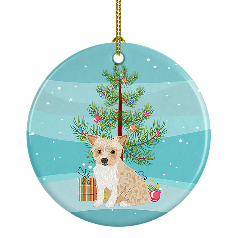 Ornement en céramique Yorkie Parti Christmas, Yorkie Parti