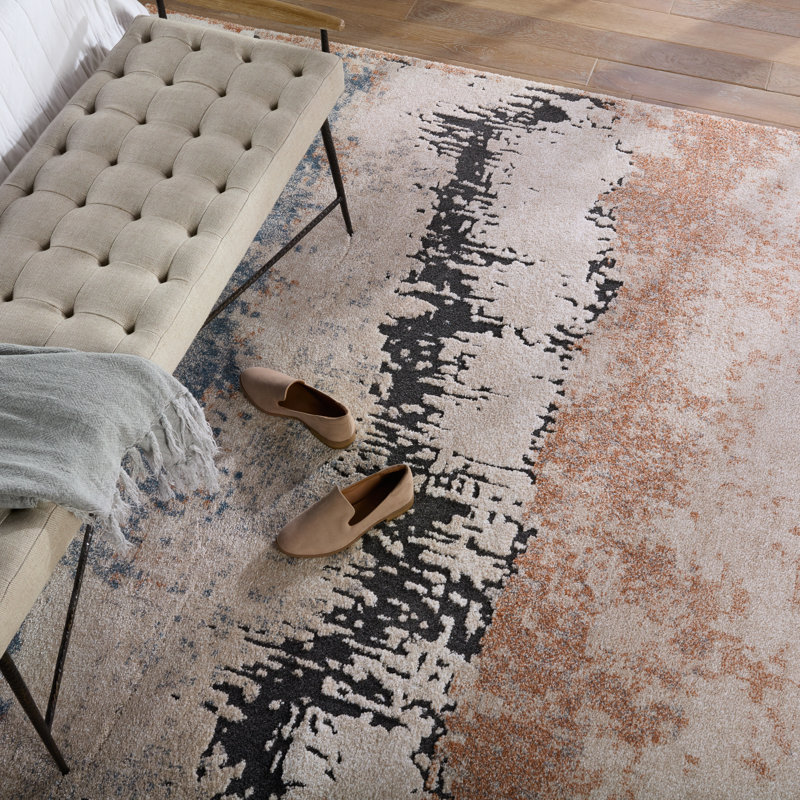 Tapis brun clair / bleu fait à la main Gerwar, Rectangle 5 pi x 7 pi 6 po