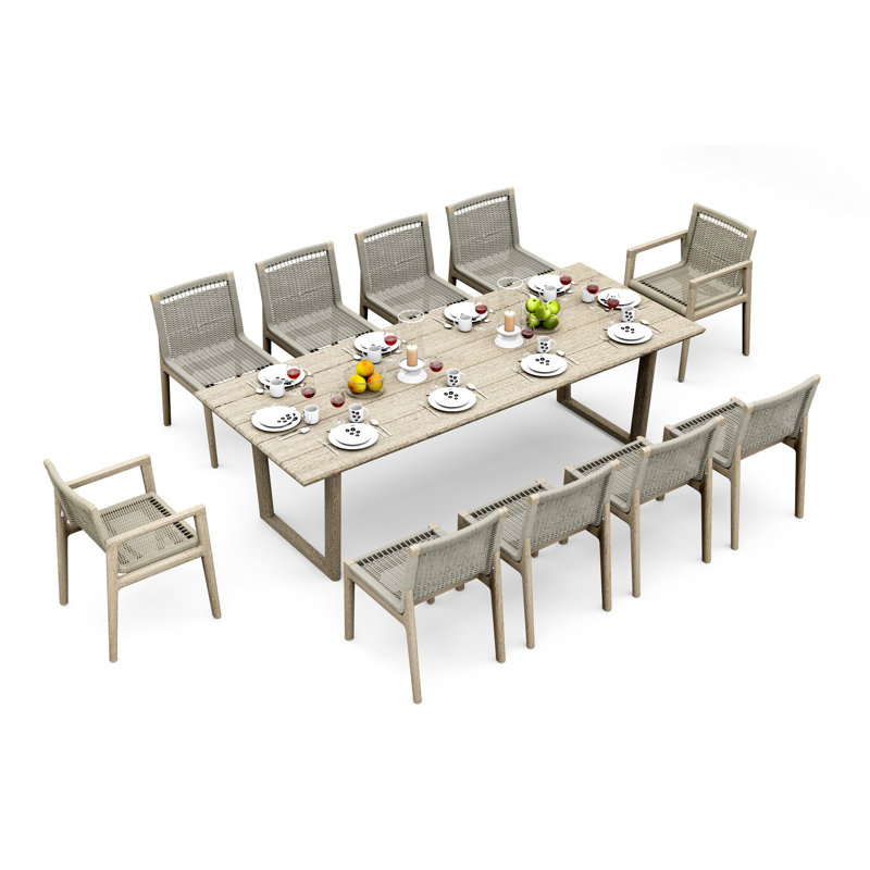 9 Pcs Grade-A Weathered Teak Wood Dining Set: 98" Sema Rectangle Table   Sema Chairs (2 Arm & 6 Armless Chairs) #11Se3302, 10