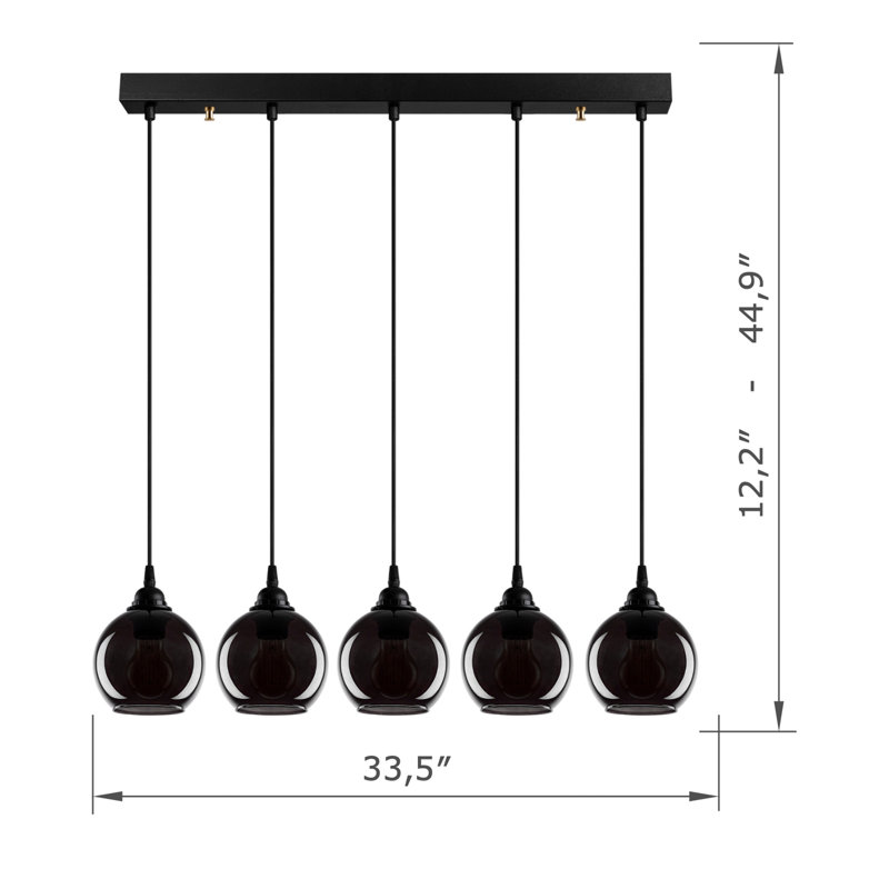 Luminaire suspendu pour îlot de cuisine à 5 lumières à hauteur réglable avec capuchon en verre