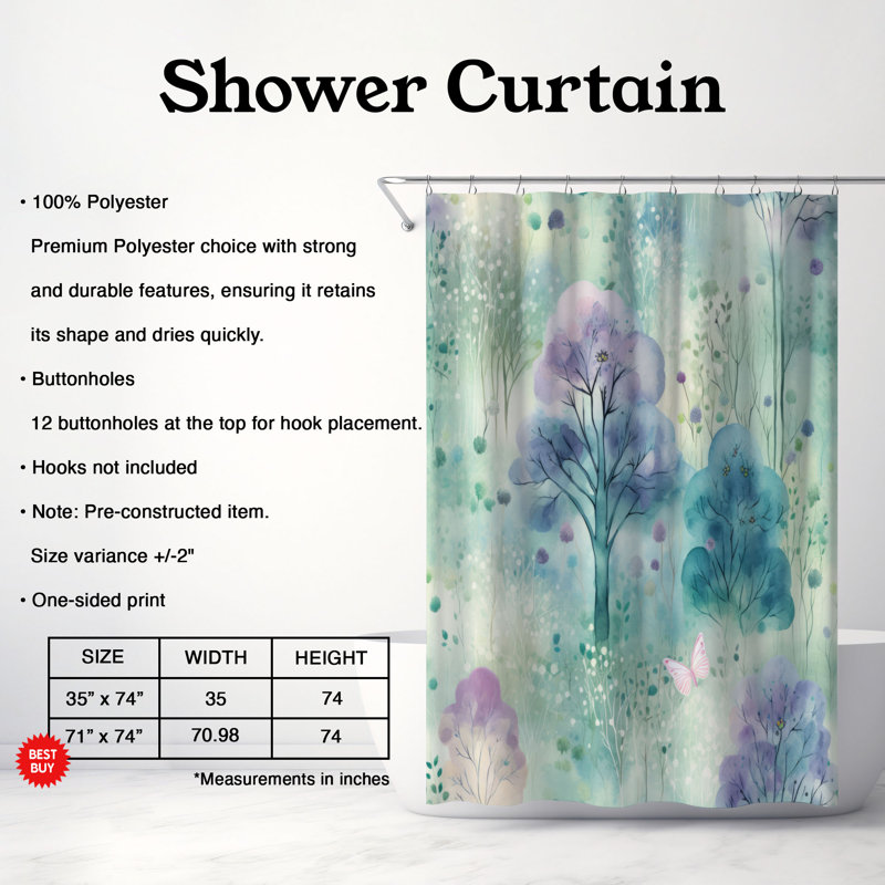 Rideau de douche Woodland Serenity - Premium, H 74 po x l 71 po
