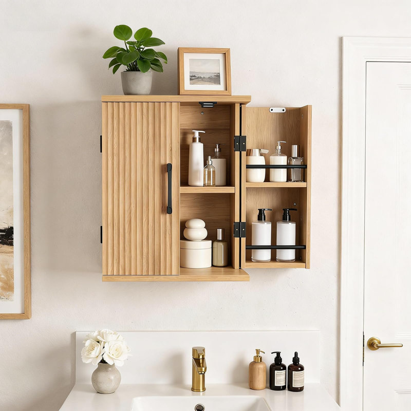 Armoire de rangement murale à double porte à rainure verticale, armoire à pharmacie multifonctionnelle pour salle de bain, cuisine et buanderie
