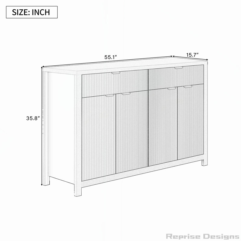 Sophisticated Sideboard Cabinet with Multiple Storage Options and Artistic Design, White