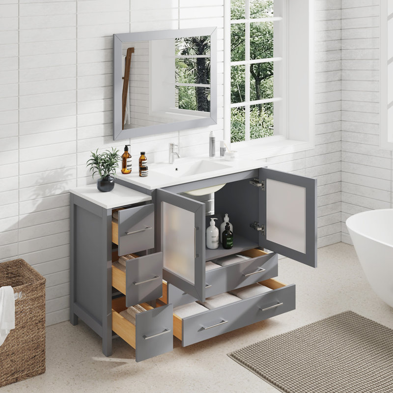  Ensemble de meuble-lavabo simple 48 "avec miroir, Gris