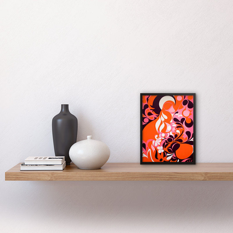 Aceson Orange Red Matisse Style Abstract Flowers Plants Shapes - Single Picture Frame Print