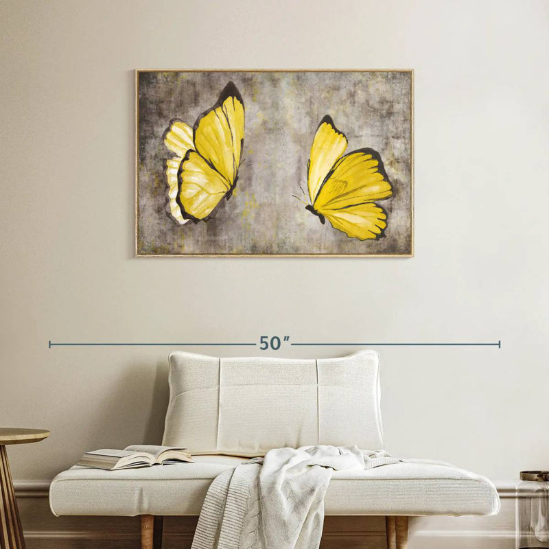 Papillons jaunes, Cadre flottant en bois naturel, 37 po x 25 po