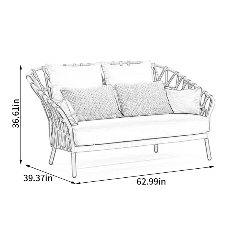 Canapé de loisirs extérieur imperméable en corde de chanvre, Orange / Rouge / Crème