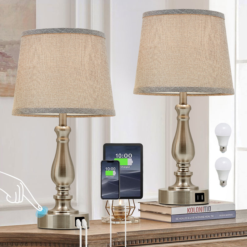 Black and Beige Touch Control Table Lamp Set with USB Ports