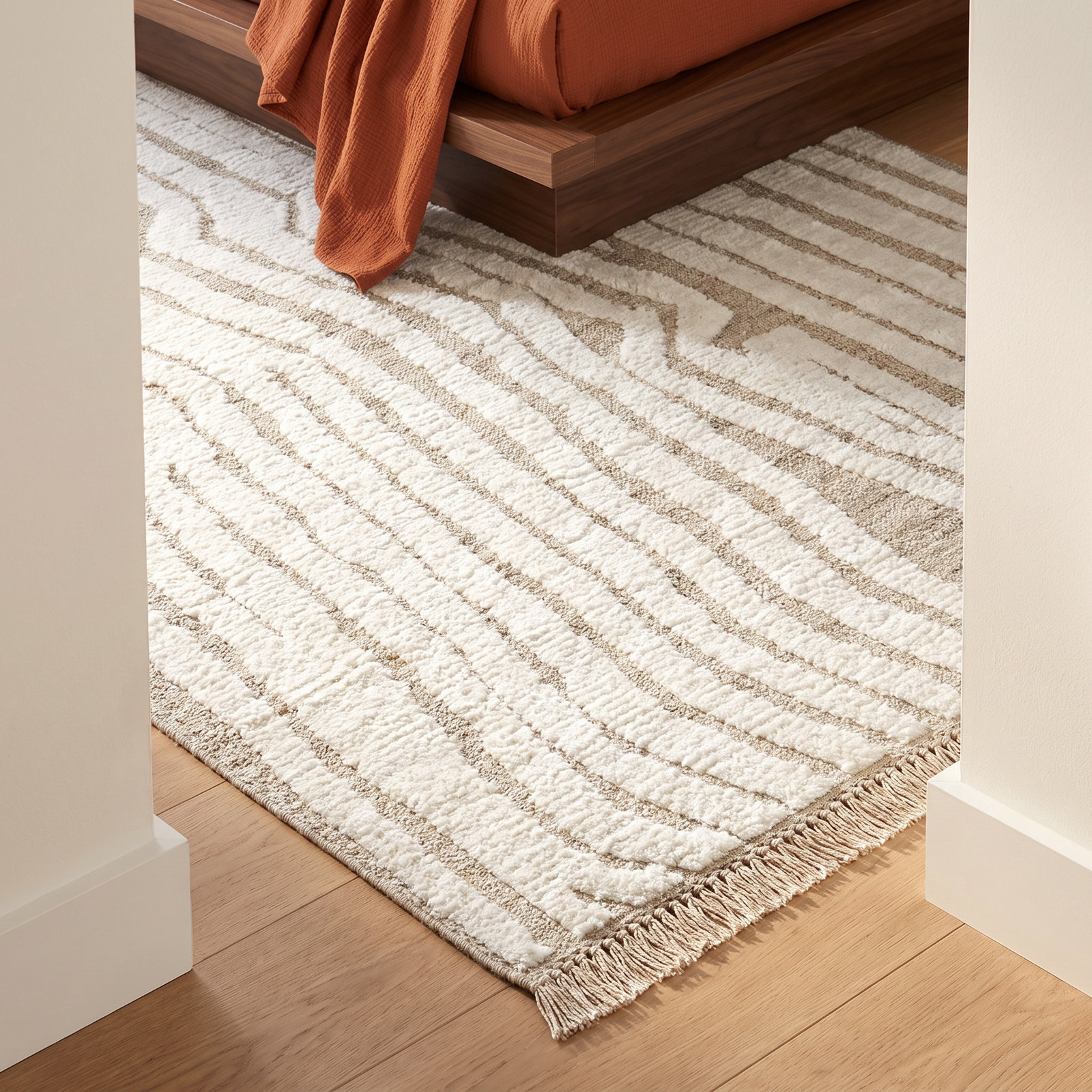 White Natural Hand-Knotted Abstract Rug, Runner 2'6" x 8'