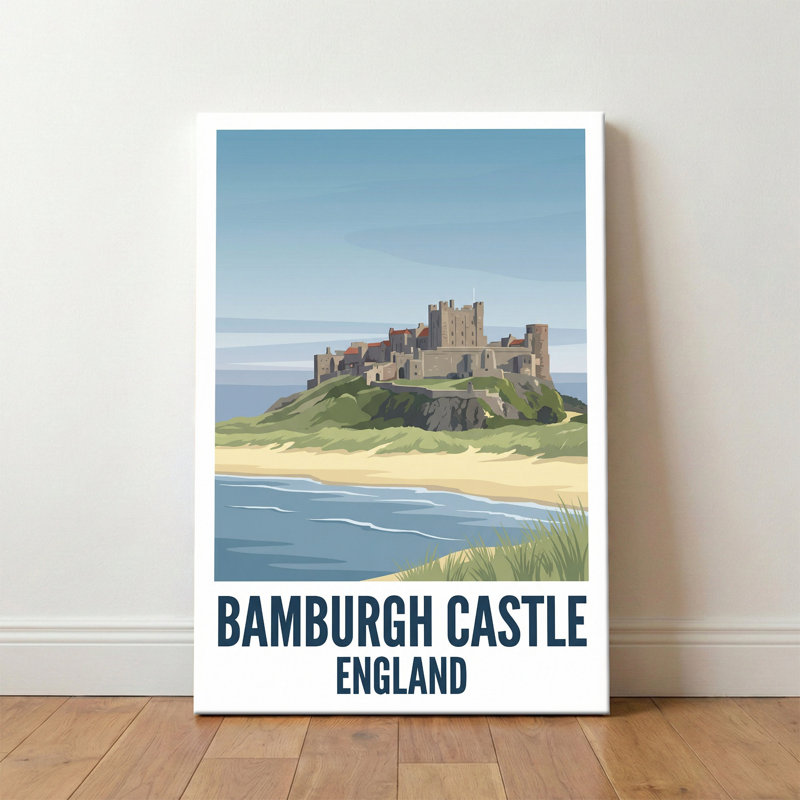 Bamburgh Castle, England - Romantic Coastal Travel Poster Of Northumberland's Historic Keep. Giclée Print On Wrapped Canvas. Wall Art, Home Decor - Castles & Palaces, England - Wrapped Canvas Print