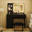 Bureau de coiffeuse Damietta avec miroir lumineux à DEL et prise de courant, table de maquillage avec tiroirs et armoire, tabouret de rangement, coiffeuse pour chambre à coucher-614643388