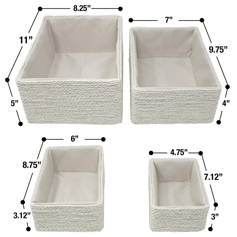Sorbus Stackable Storage Woven Paper Rope Baskets 4-Piece Set, Beige