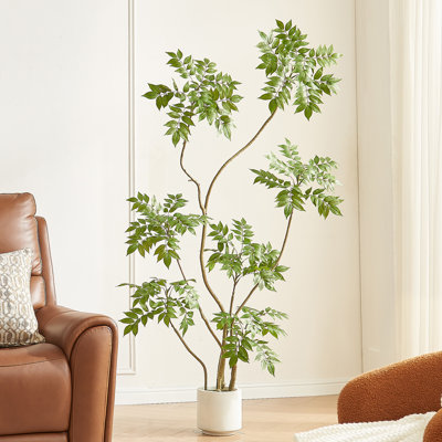Arbre artificiel en soie blanche 5,5 pi en pot blanc pour décoration intérieure et extérieure