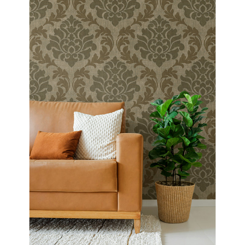 Papier peint damassé métallique taupe Seabrook Designs, Taupe métallique