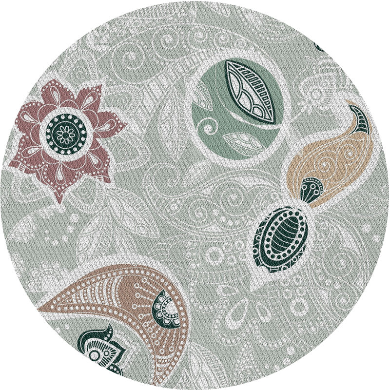 Tapis vert / gris / blanc cassé tissé à la machine, Rond 3 pi