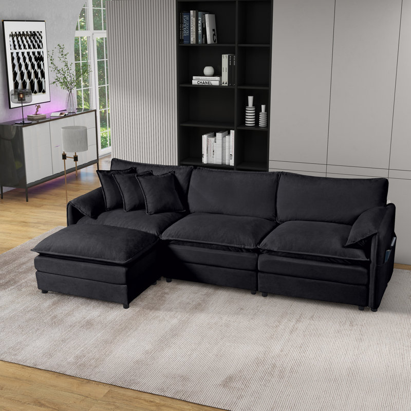 Canapé modulaire Elara, Chenille noir, H 33,46 po x l 109,45 po x P 33,86 po