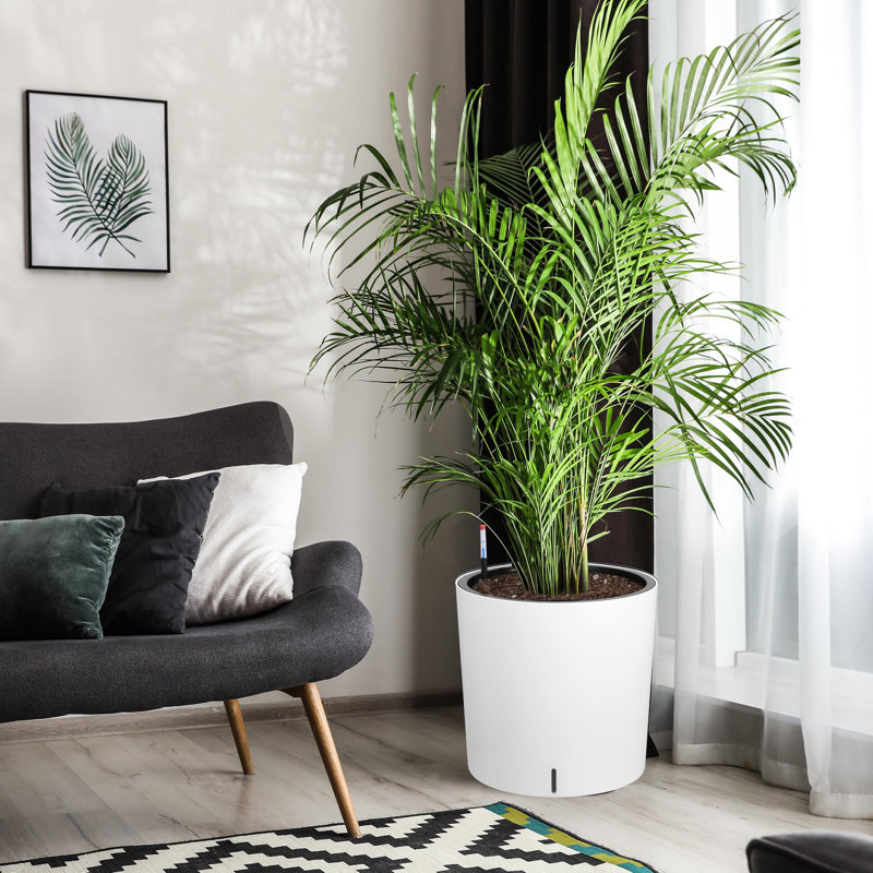 Tall Round Planter Set of 2, 19.5‘’ H x 19.9" Dia Large Planters for Indoor Plants with Built-in Drainage and a Water Level Monitor and Wheels for Patio, Porch, Living Room, or Home Office, White