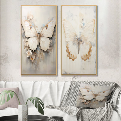 Minimalism Beige Butterfly - Butterfly Canvas Prints Set Of 2