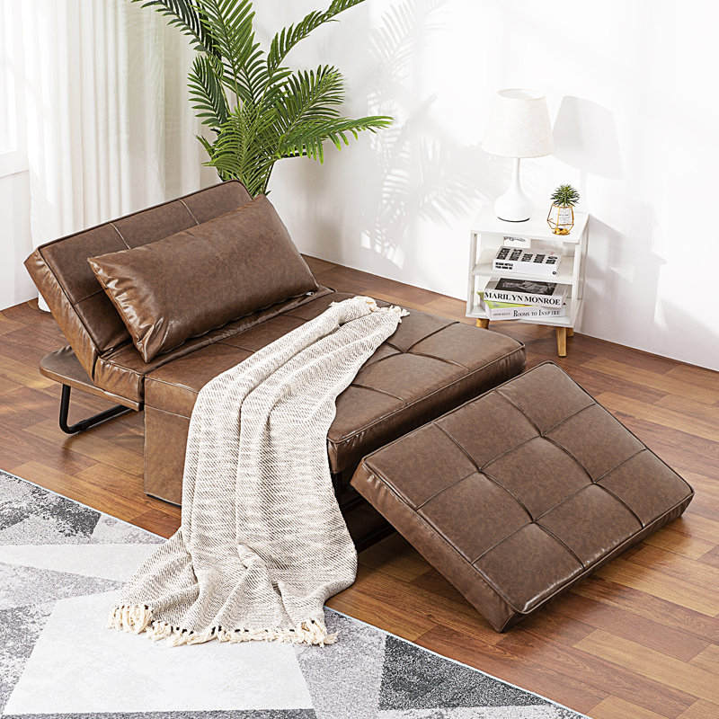 1 Seater Faux Leather Sleeper, Dark Brown