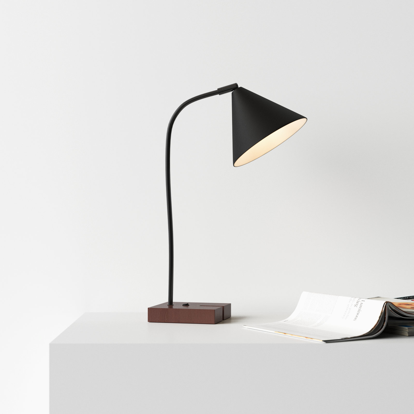 Dalli Solid Wood USB Desk Lamp, Walnut, Black